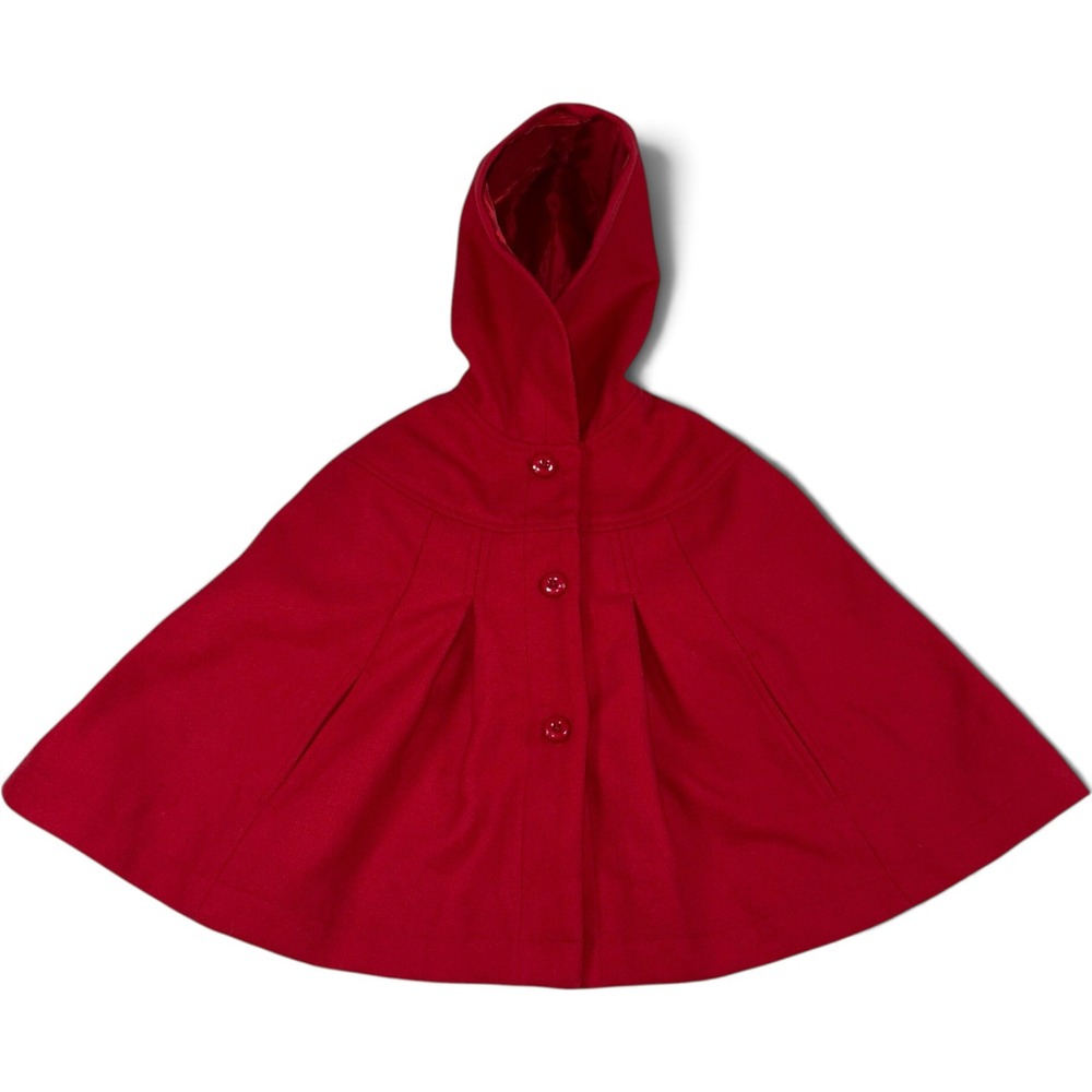 Gymboree Dressed Up Royal Red Toddler Hooded Cape Wool Blend Coat 3T NWT